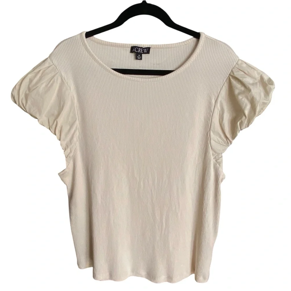 J Crew Vintage Rib Top Cotton Poplin Sleeves Womens Plus Size 2X Stretch Modal